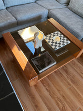 Load image into Gallery viewer, Heavy Smoked Glass Teak Coffee Table