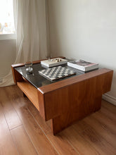 Load image into Gallery viewer, Heavy Smoked Glass Teak Coffee Table
