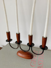 Load image into Gallery viewer, Vintage Danish Teak Candelabra and 4 Tapers
