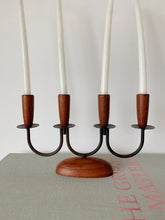Load image into Gallery viewer, Vintage Danish Teak Candelabra and 4 Tapers
